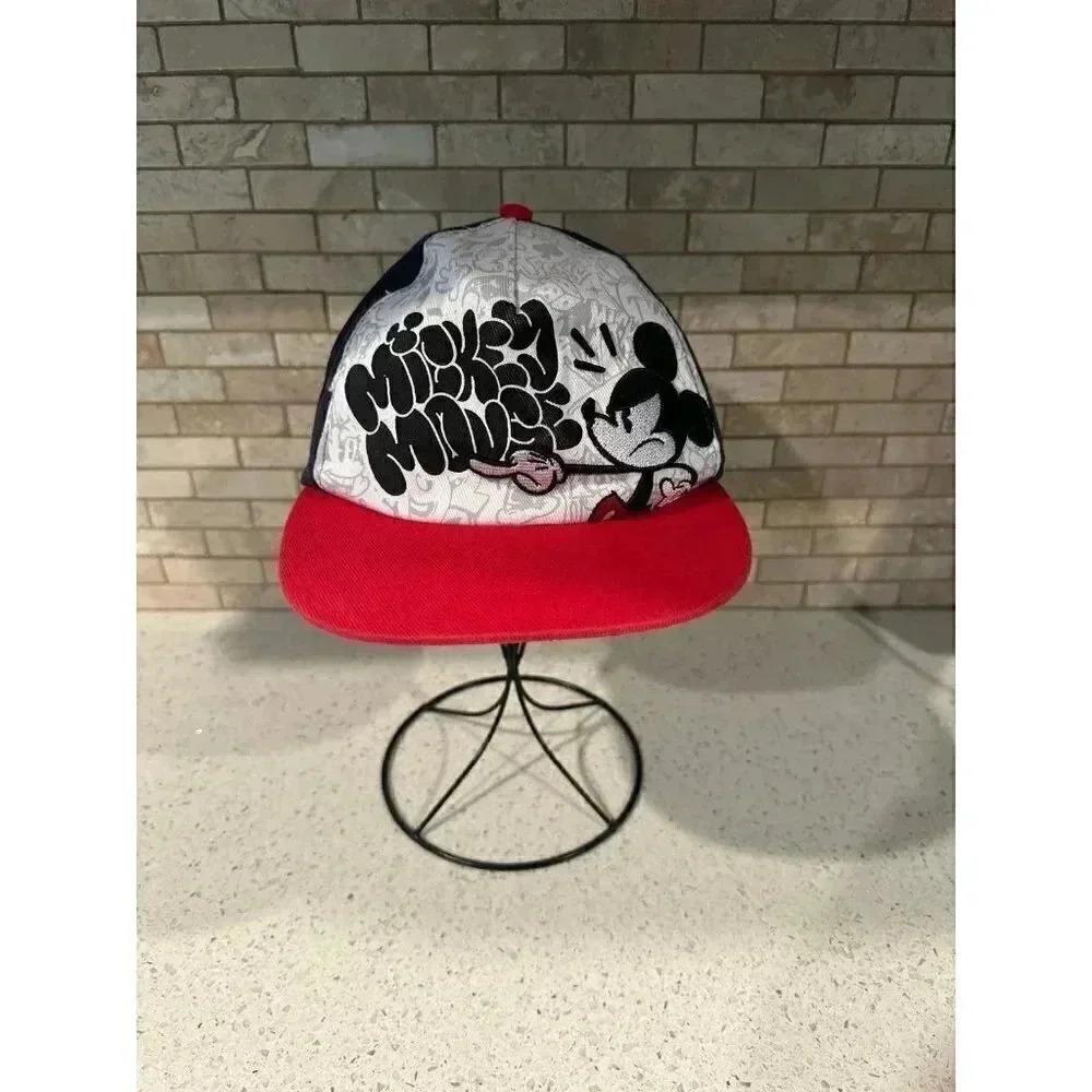 Disney Parks Hat Mens Snapback Angry‎ Mickey Mouse Red White Blue Cap Graffiti